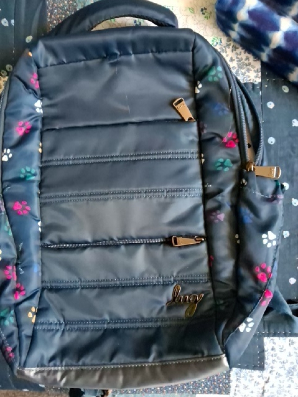 lug Navy Paw-Print Quilted Backpack